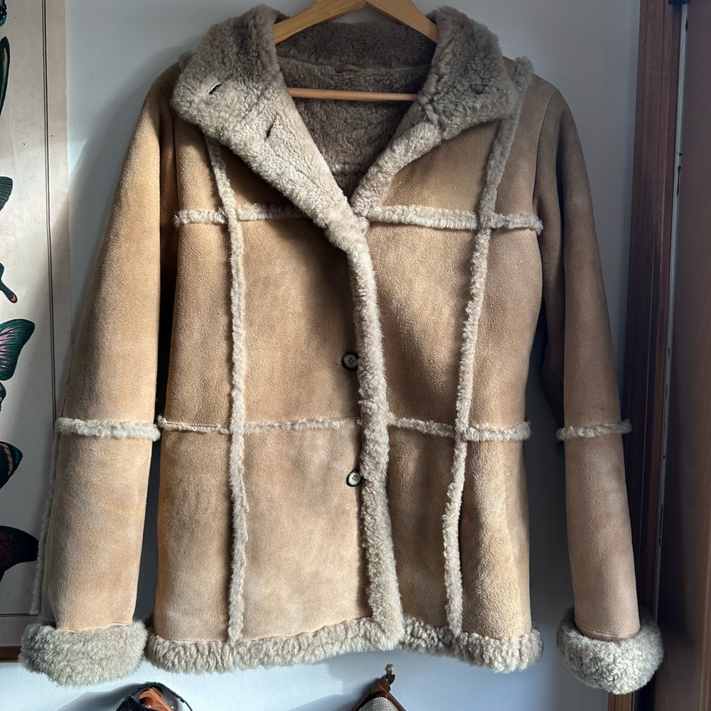 The Territory Ahead Genuine Sheepskin Shearling Suede Coat Tan